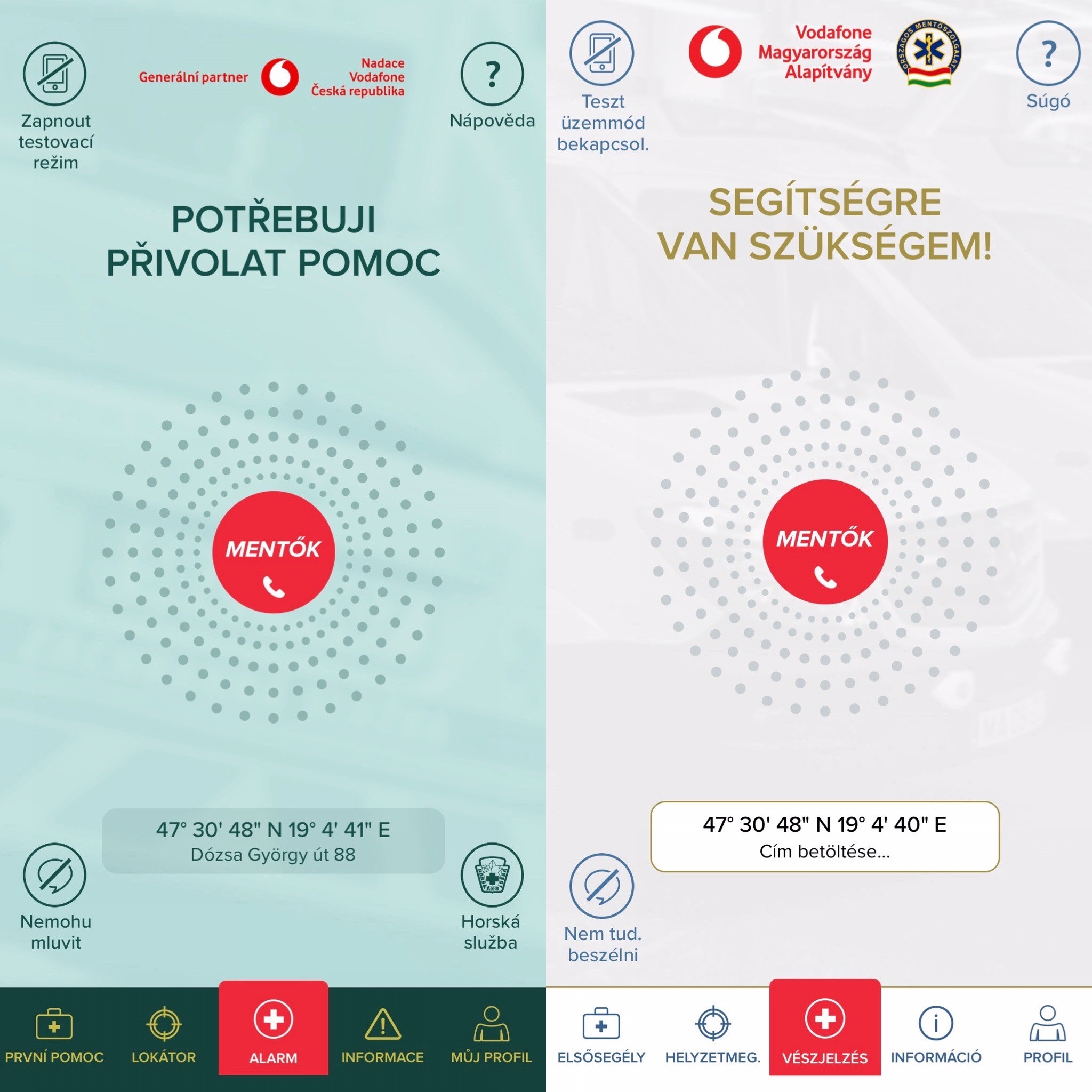 náhled maďarské aplikace Záchranka